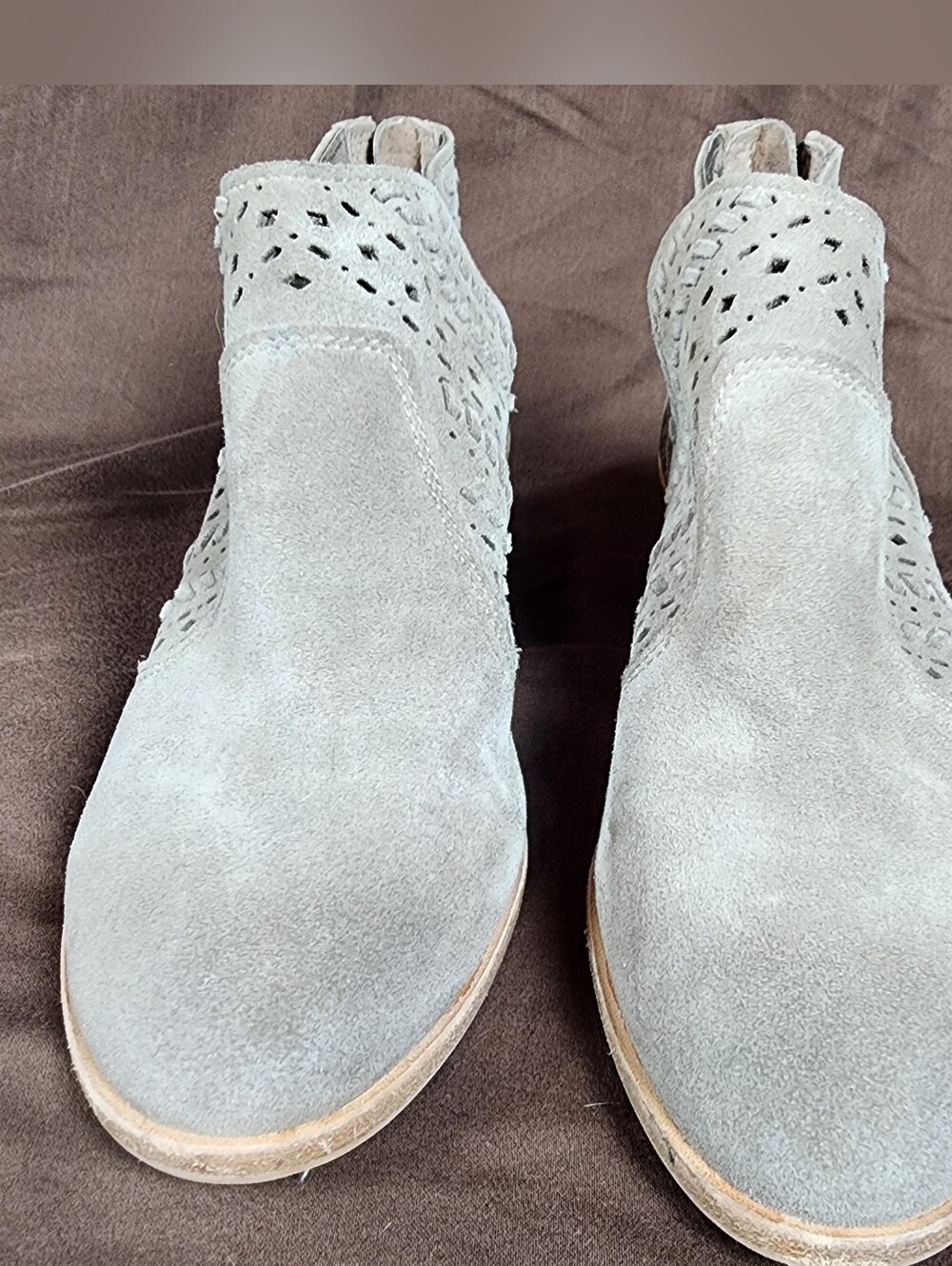 Vince Camuto Gray Suede Laser-Cut Ankle Booties